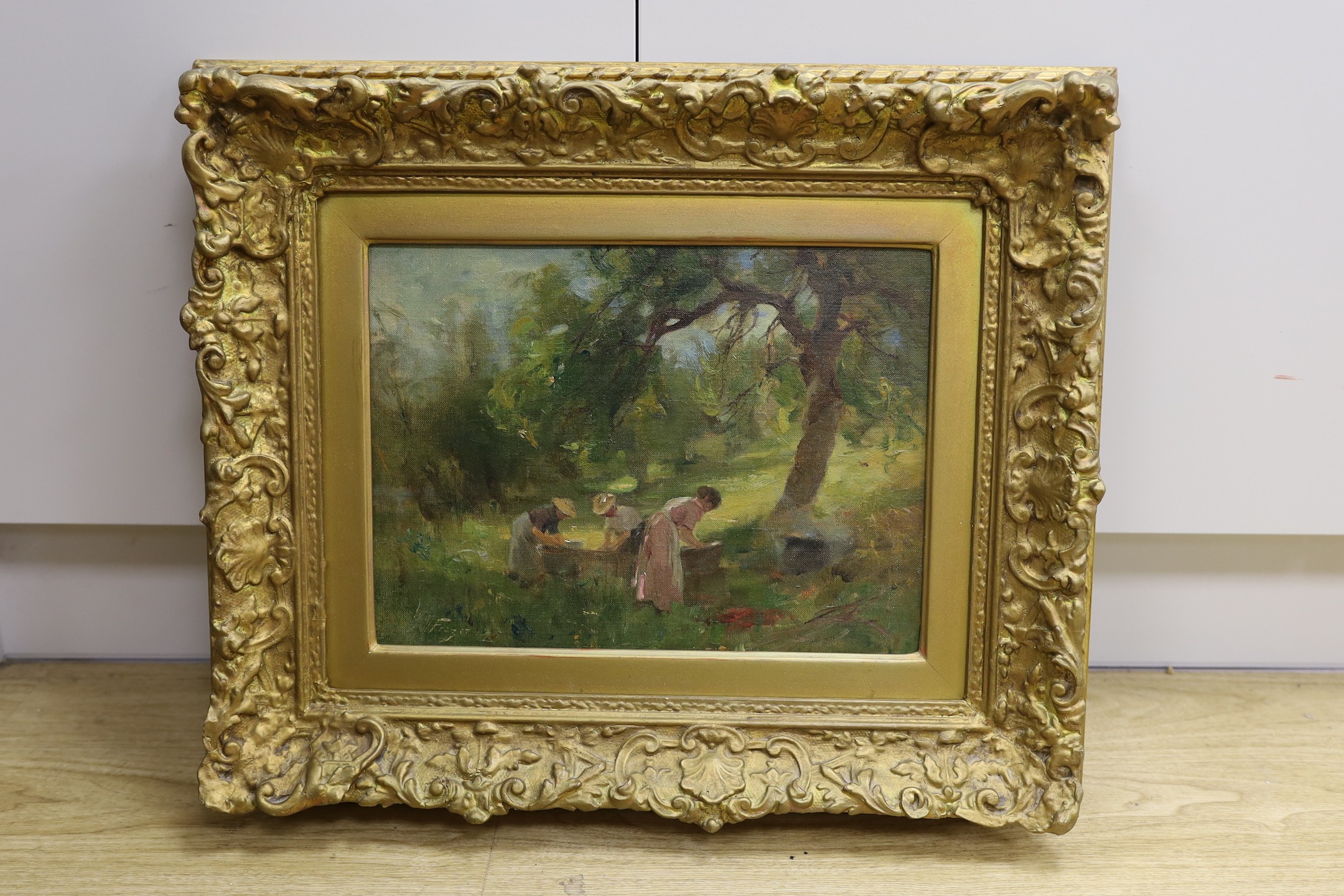 William Miller Frazer RSA (1864-1961), oil on board, ‘Washing Day, Struan’, signed, 25 x 34cm